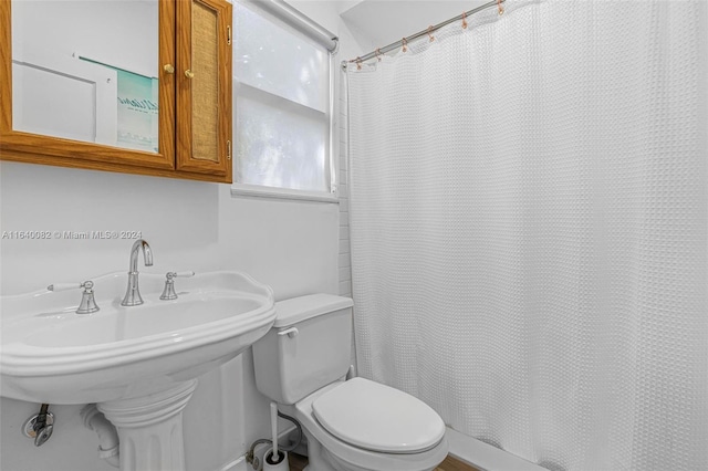 bathroom featuring toilet and a shower with curtain