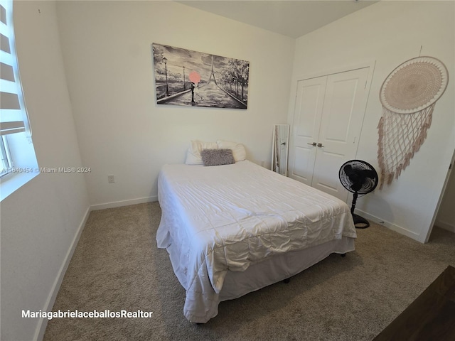 carpeted bedroom featuring a closet