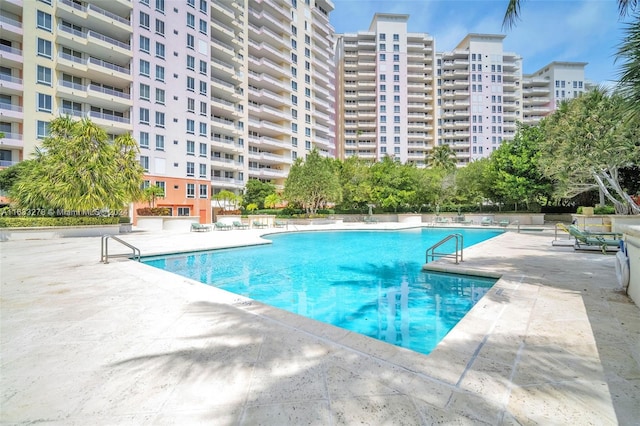 view of swimming pool with a patio