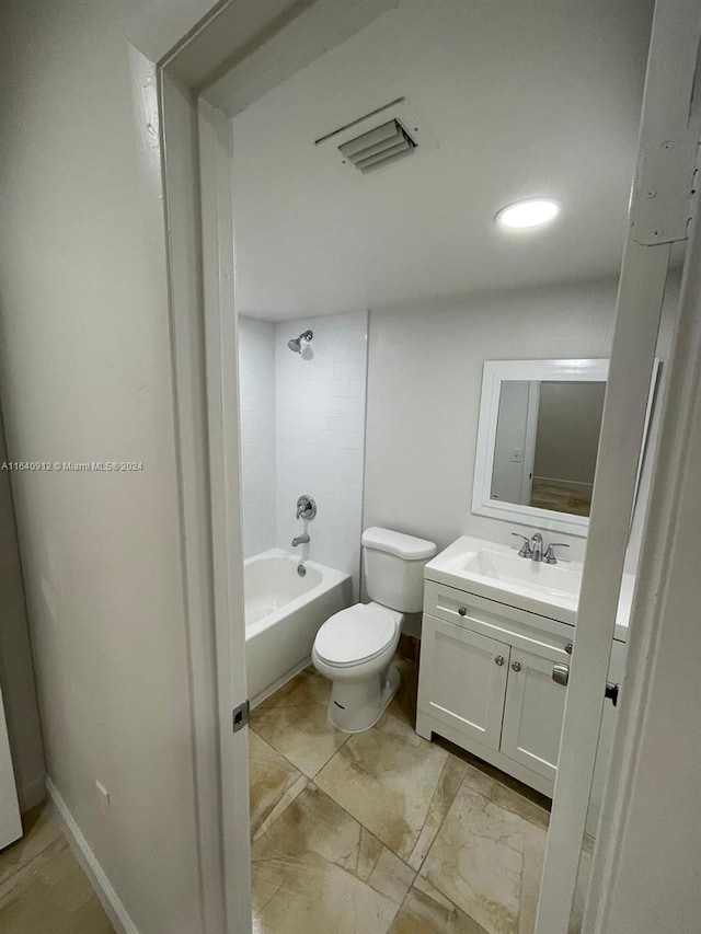 full bathroom featuring shower / bathtub combination, tile patterned floors, vanity, and toilet