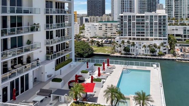 601 NE 27th St Unit 1206, Miami, FL 33137 - view of swimming pool with a city view and a water view