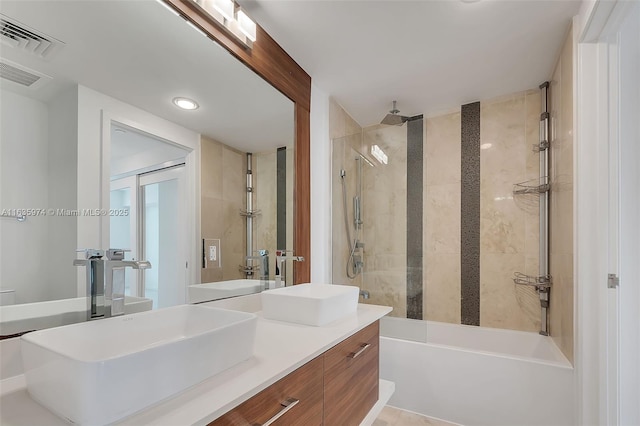 601 NE 27th St Unit 1206, Miami, FL 33137 - full bath featuring a combined bath / shower with rainfall shower, double vanity, and recessed lighting