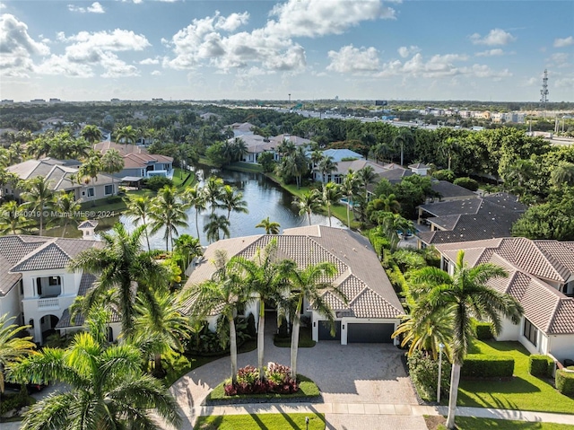 aerial view featuring a water view