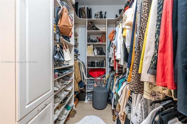 walk in closet with light wood-type flooring