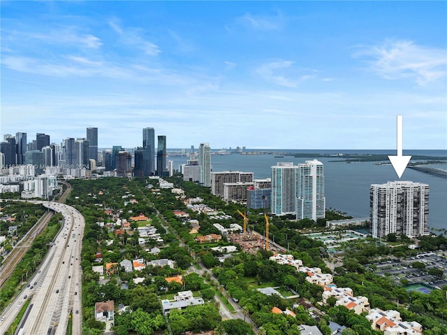 aerial view with a water view