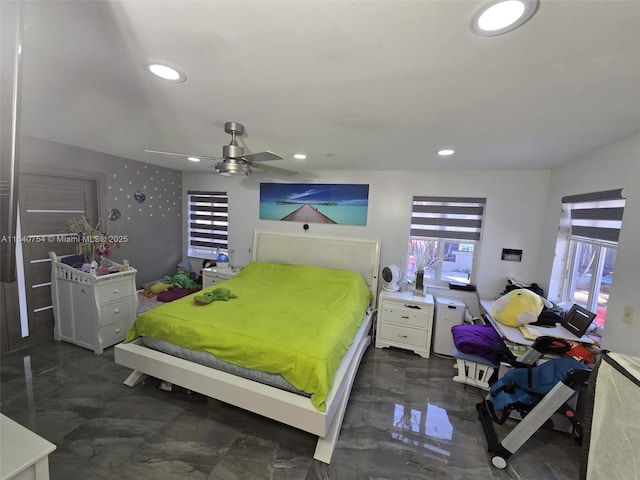 bedroom featuring ceiling fan