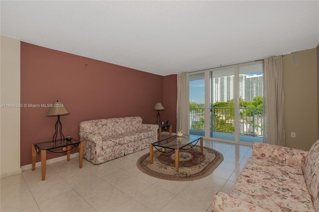 living room with light tile patterned flooring