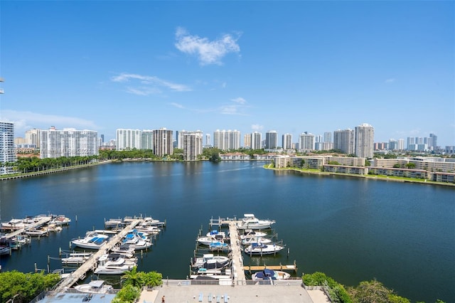 18041 Biscayne Blvd Unit 1404, Aventura, FL 33160 - water view with skyline and a boat dock