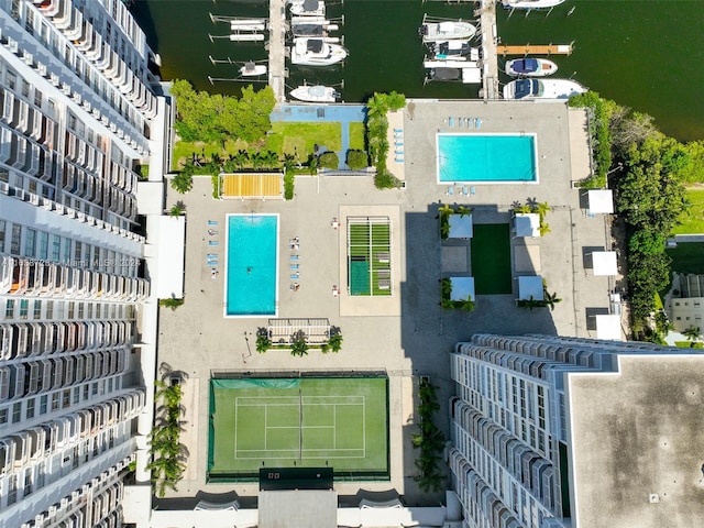 aerial view with a water view