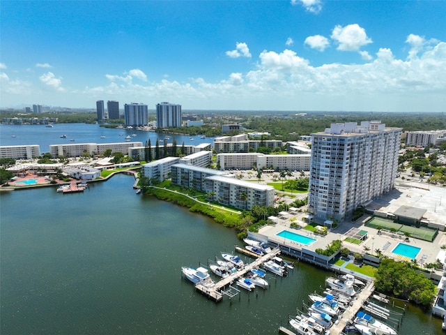 aerial view with a water view