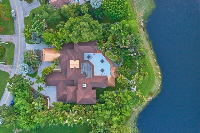 aerial view with a water view