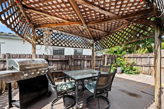 view of patio featuring a pergola and area for grilling