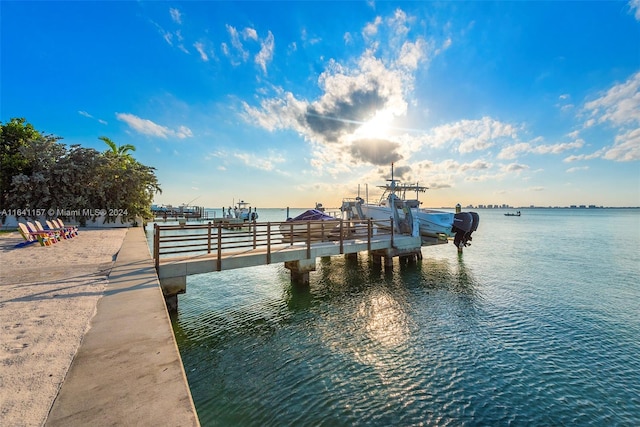 view of dock with a water view