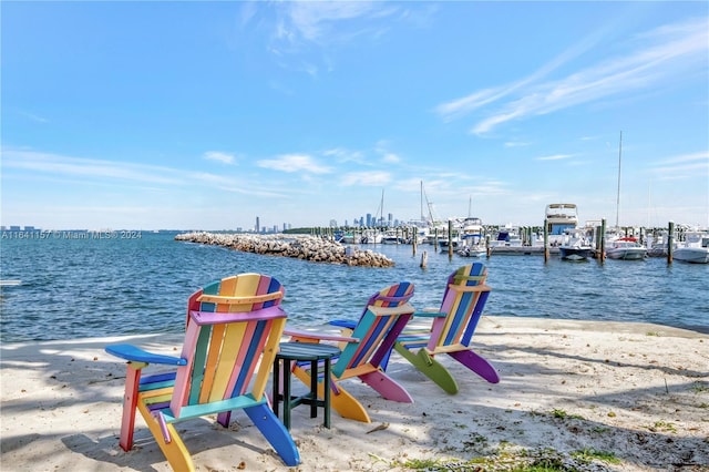 dock area with a water view