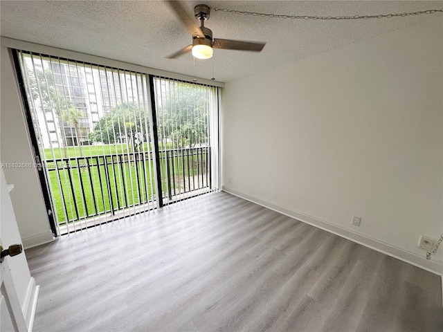 spare room featuring a healthy amount of sunlight, a textured ceiling, and light wood-type flooring