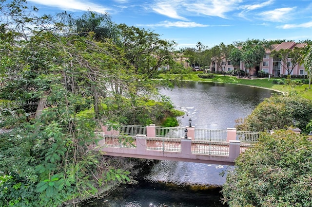 exterior space featuring a water view