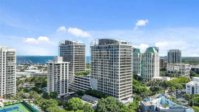 property's view of city featuring a water view