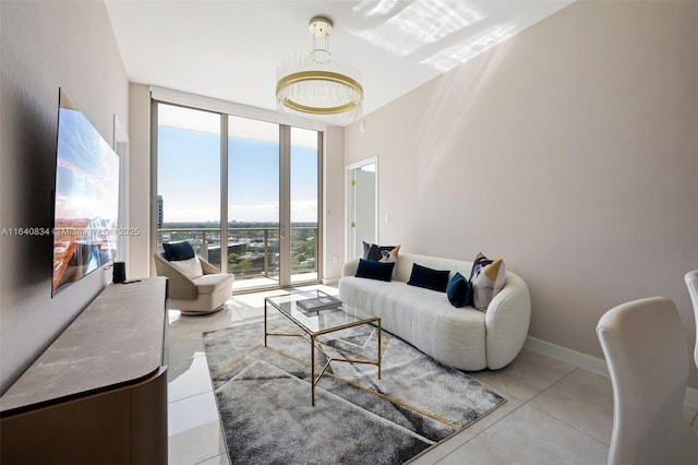 living area with expansive windows and baseboards