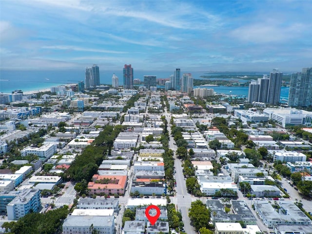 bird's eye view featuring a water view