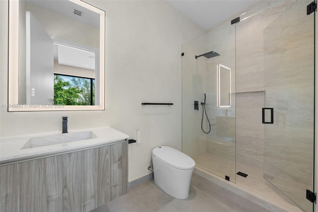 250 190th St, Sunny Isles Beach, FL 33160 - bathroom featuring a stall shower, tile patterned flooring, and vanity