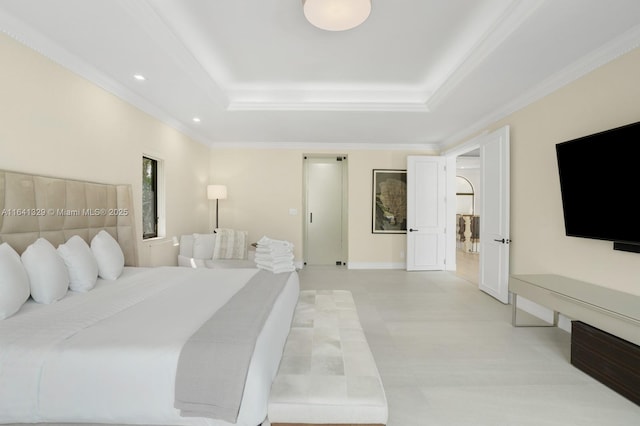 168 Fiesta Way, Fort Lauderdale, FL 33301 - bedroom with a tray ceiling, recessed lighting, ornamental molding, and baseboards
