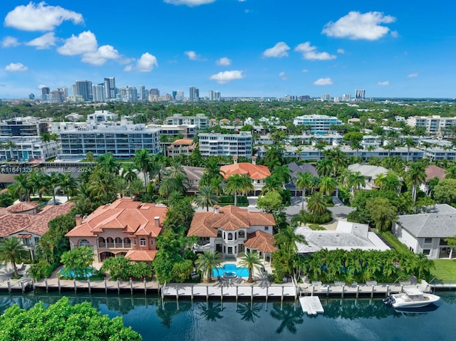 aerial view with a water view