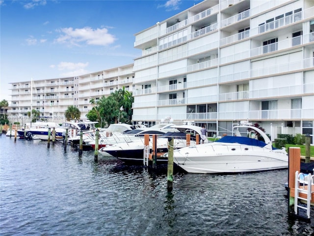 view of dock with a water view