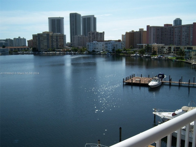 property view of water with a boat dock