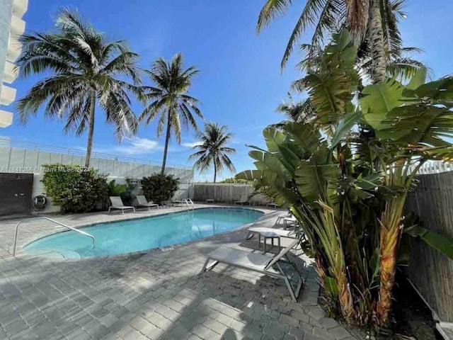 view of swimming pool with a patio area