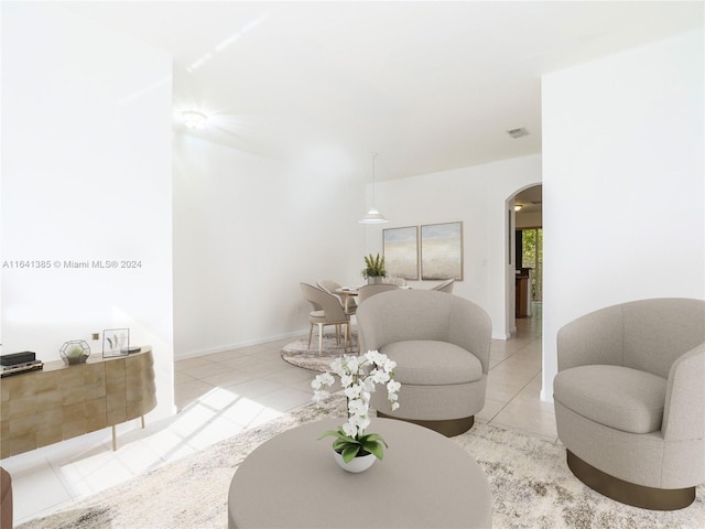 living room with light tile patterned floors