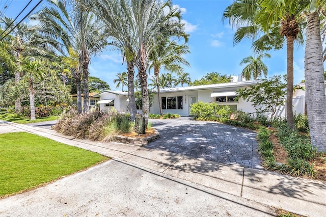 ranch-style home featuring a front yard