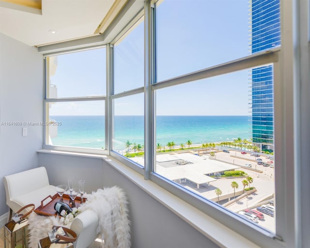 property view of water featuring a beach view