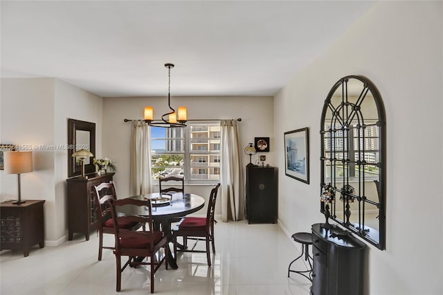 dining area with light tile patterned flooring