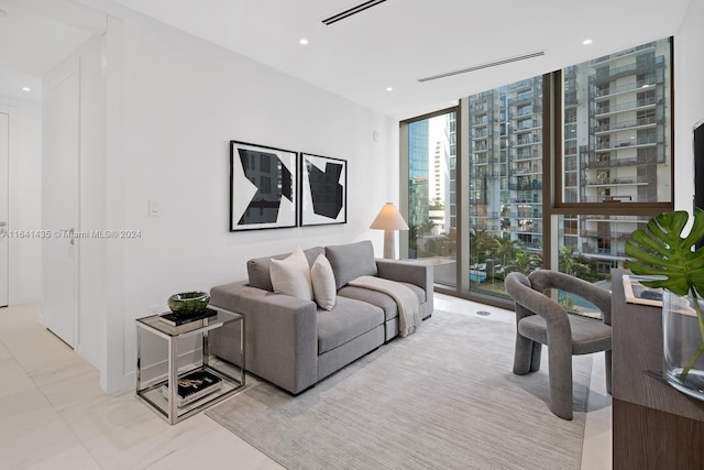 living room featuring expansive windows