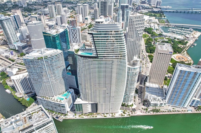 aerial view featuring a water view