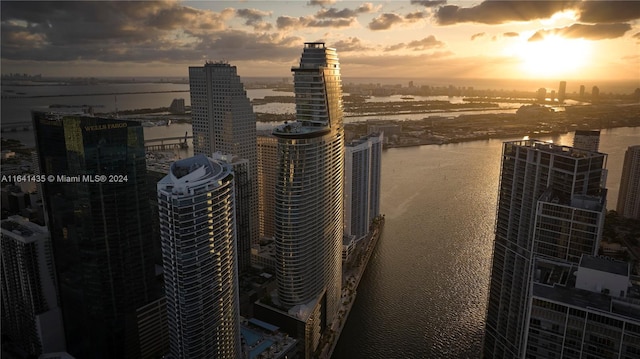 property's view of city featuring a water view