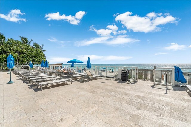 view of patio / terrace featuring a water view