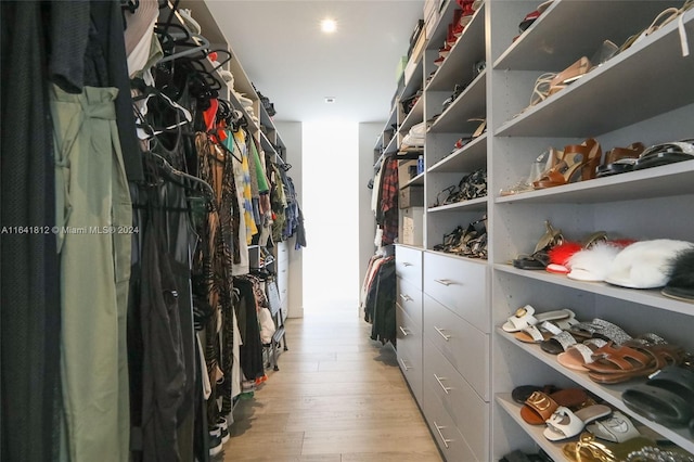 spacious closet with light hardwood / wood-style floors