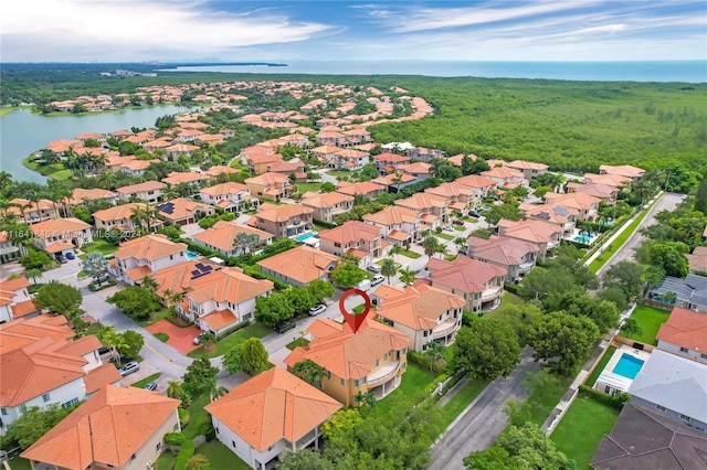 aerial view with a water view