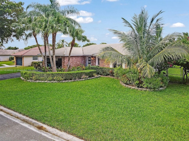 ranch-style home featuring a front lawn