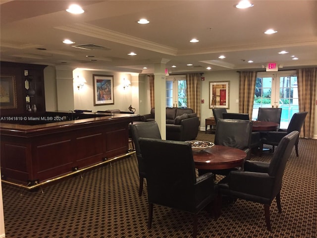 reception area with visible vents, a sink, and french doors