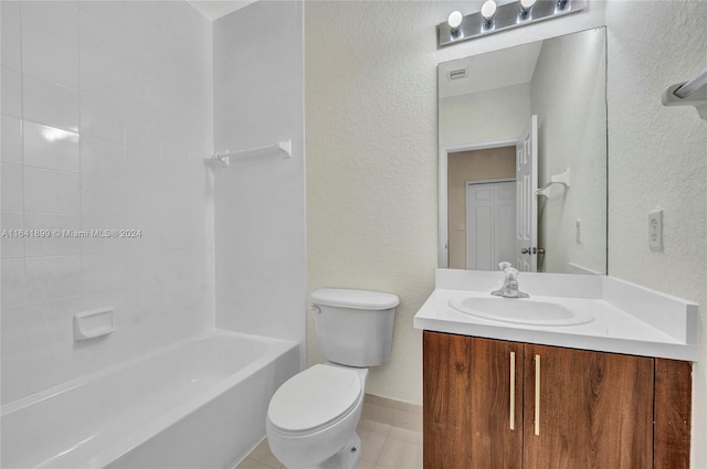 full bathroom featuring toilet, shower / bathing tub combination, vanity, and tile patterned flooring