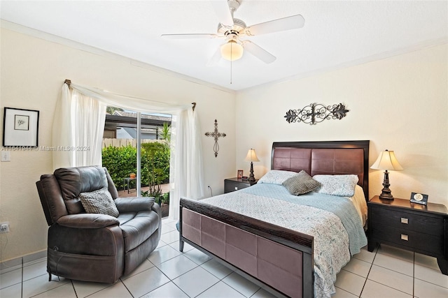 9045 NW 147th Ter, Miami Lakes, FL 33018 - bedroom featuring access to exterior, light tile patterned flooring, and a ceiling fan