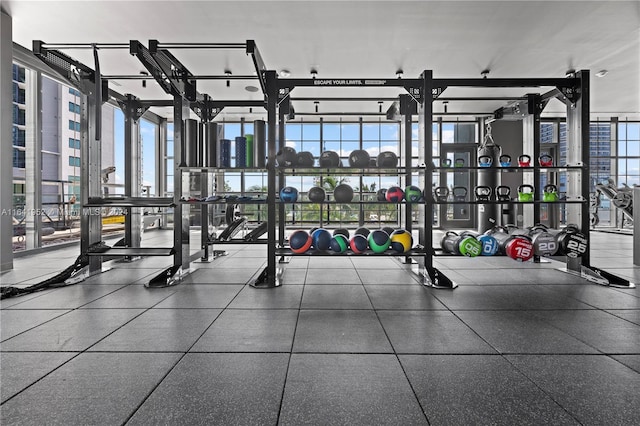 workout area featuring a wealth of natural light