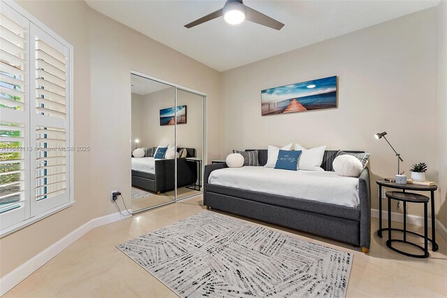 bedroom with a closet and ceiling fan