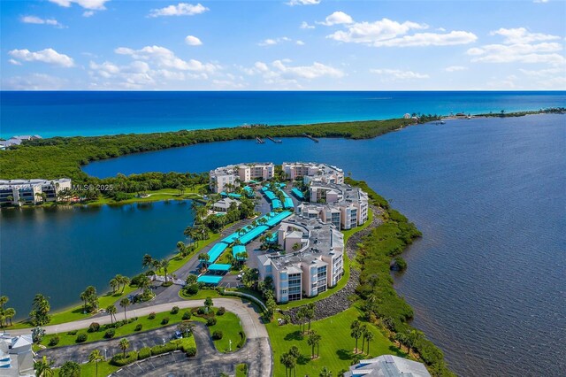 aerial view with a water view