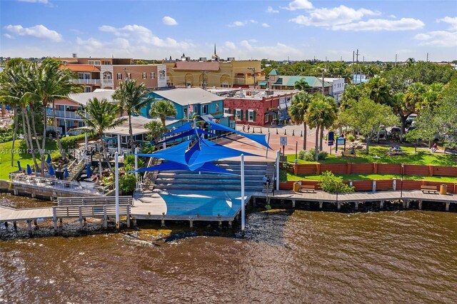 view of dock with a water view