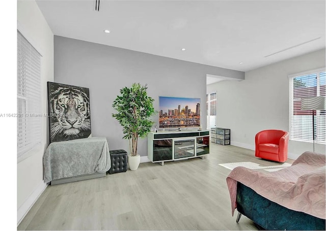 living room with light hardwood / wood-style floors