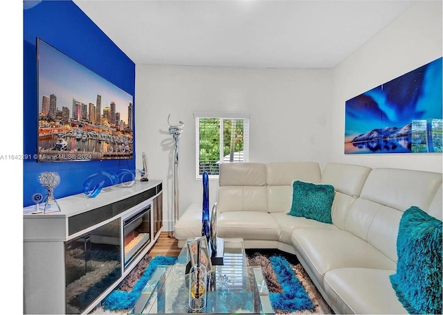 living room with hardwood / wood-style flooring