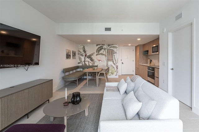 tiled living room with sink